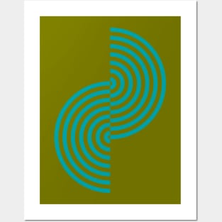 groovy minimalist pattern: aqua waves on olive Posters and Art